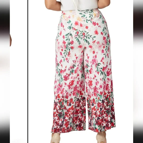 Marchesa Notte Designer Gradiant Floral Palazzo Pants Flowy Silky Huge Leg 20W - Picture 4 of 14